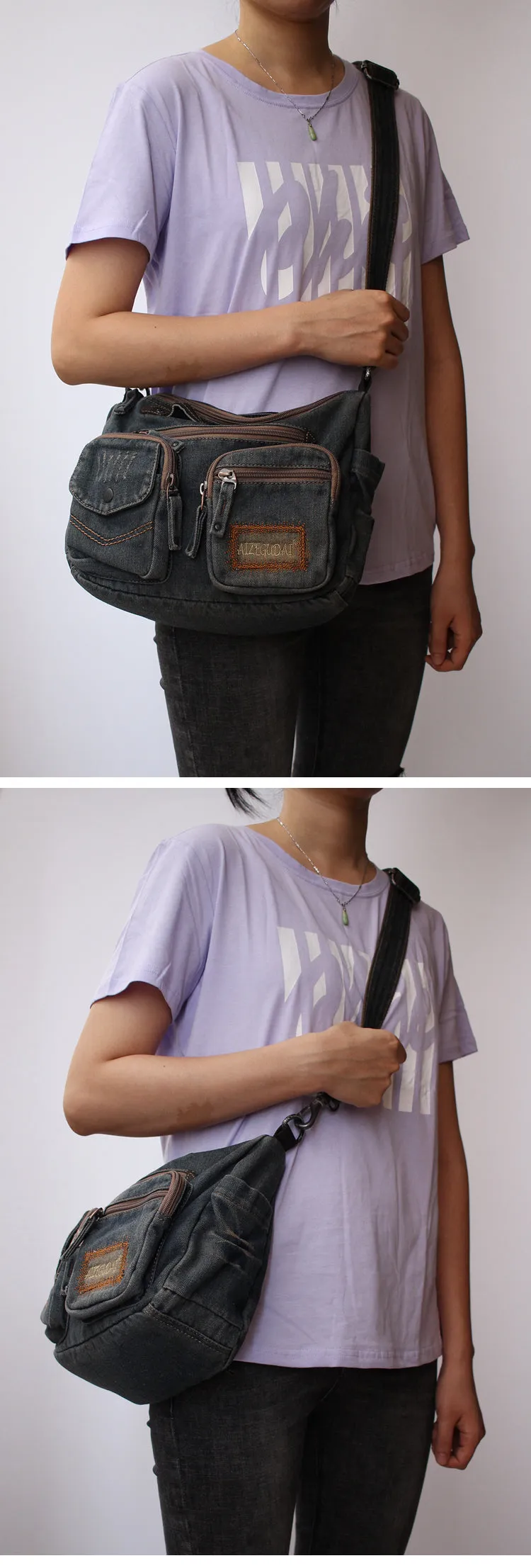 Blue Denim Side Bag Mens Denim Messenger Bags Vintage Denim Crossbody Bag For Women