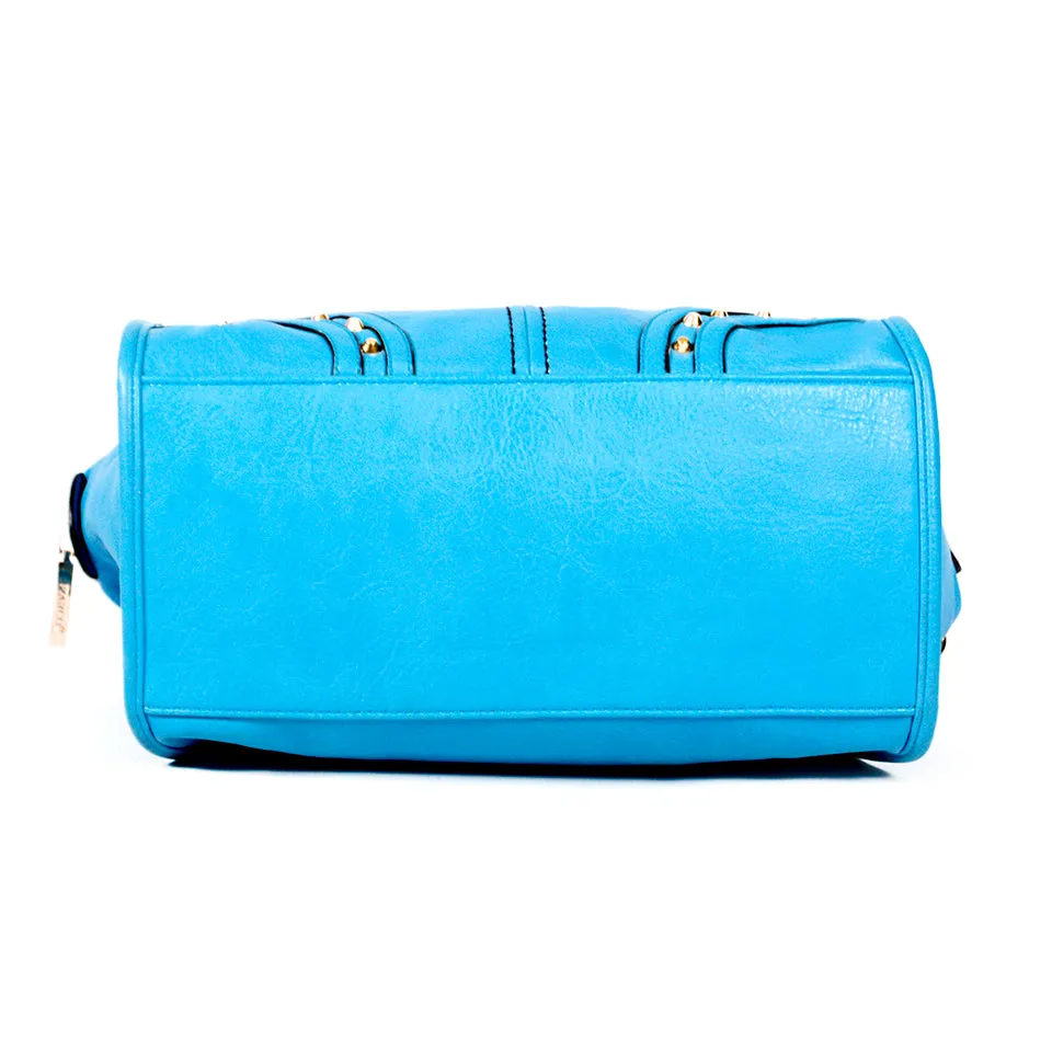 Blue Handbag with Light Gold Studs - OH-5024 BLUE