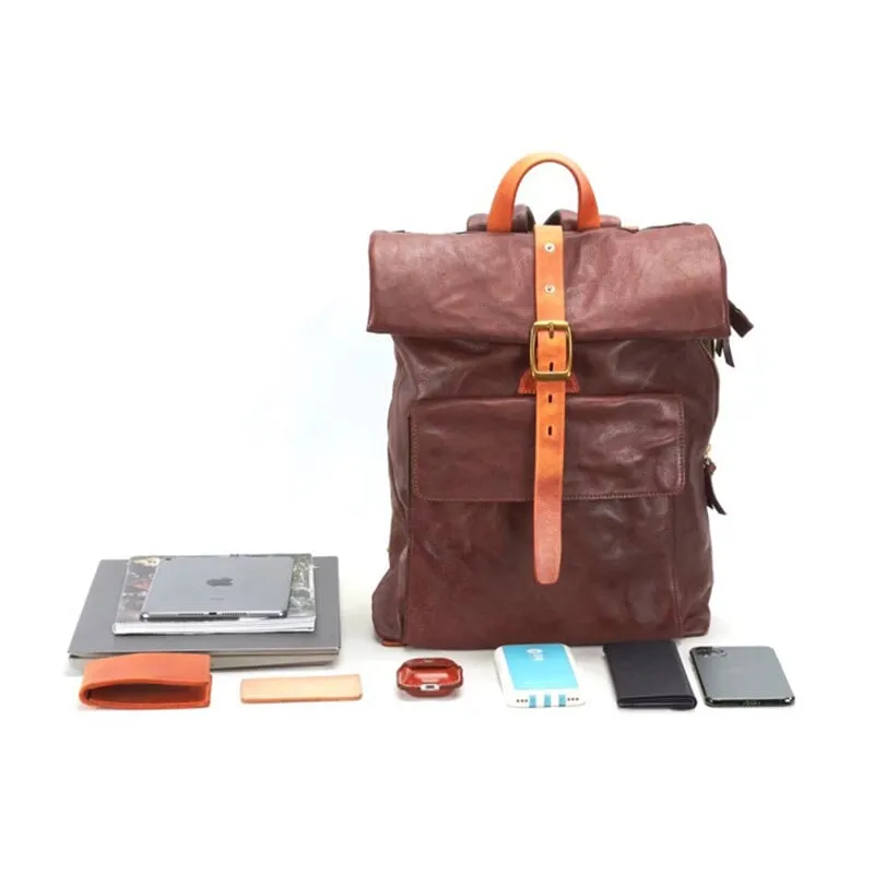 Eco-Friendly Stylish Vegetable-Tanned Leather Backpack