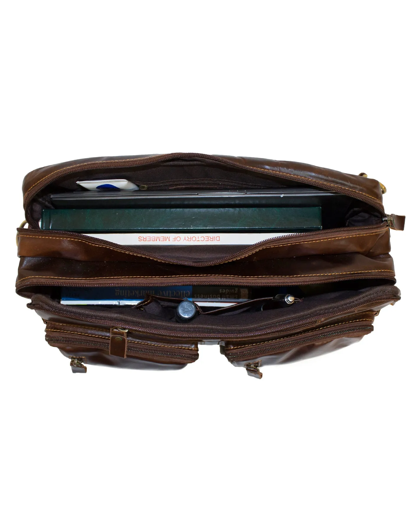 Fino 8676 Full Grain Genuine Leather Messenger Bag - Dark Brown
