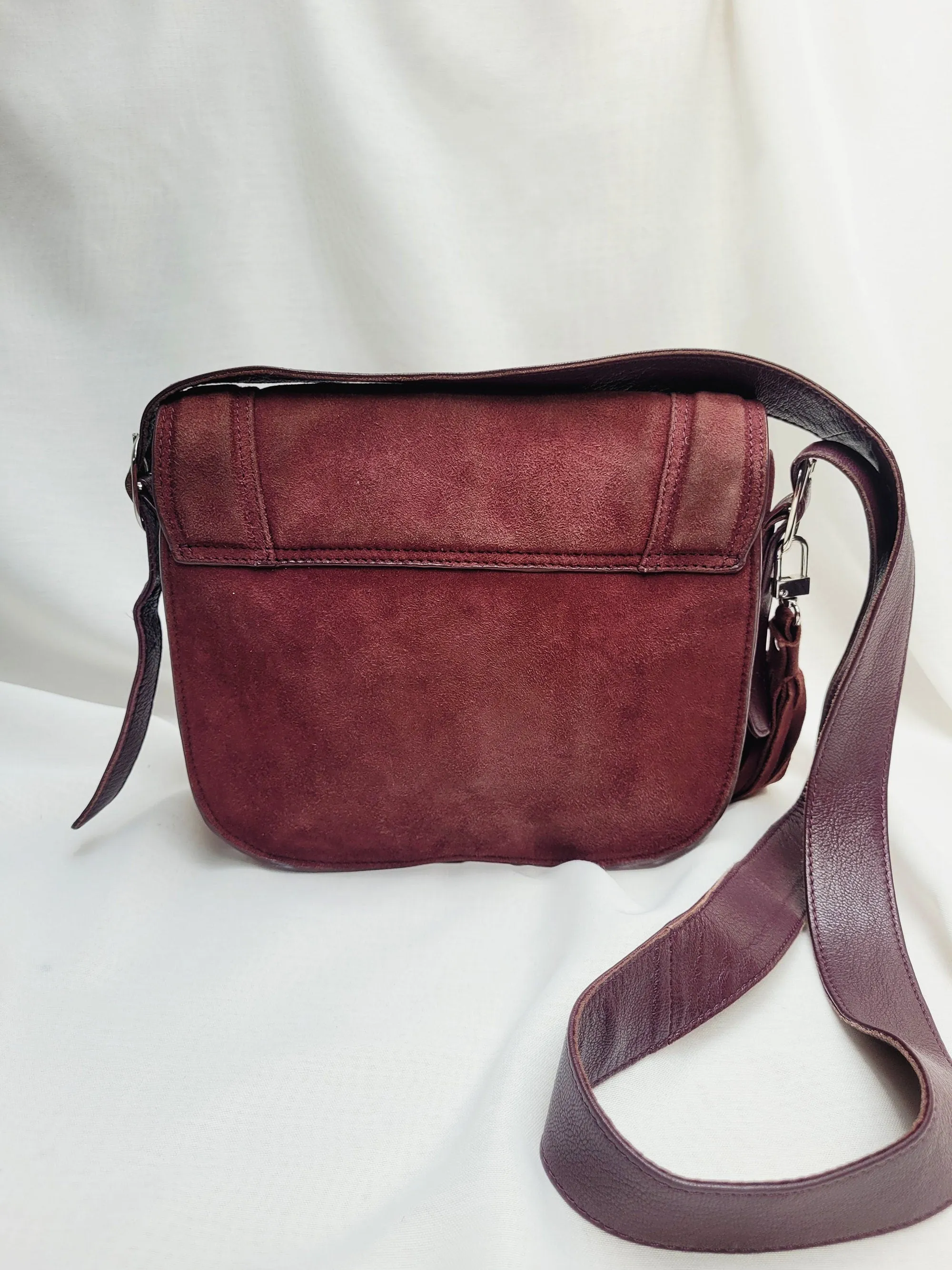 Vintage 90s maroon suede messenger shoulder bag