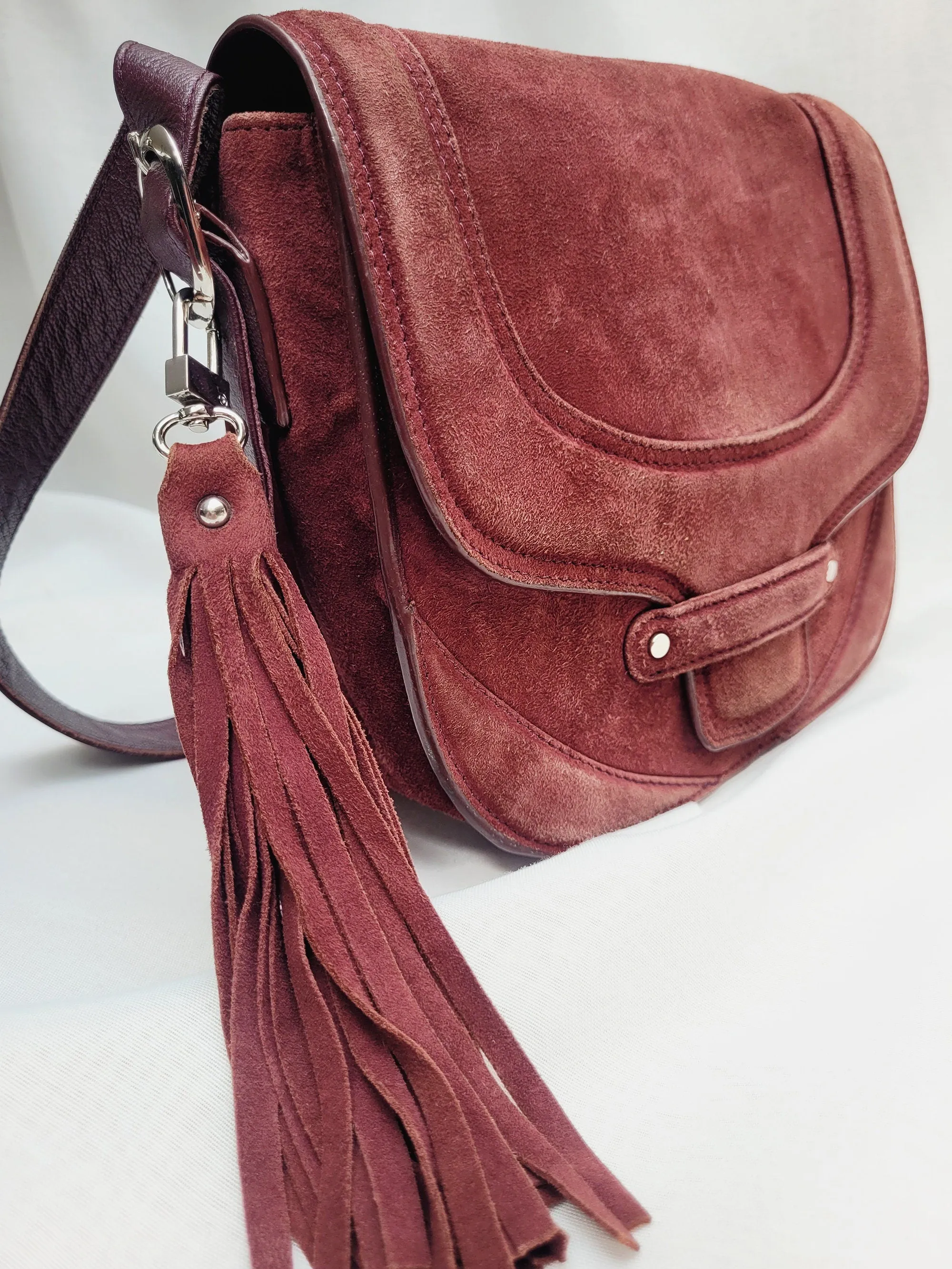 Vintage 90s maroon suede messenger shoulder bag
