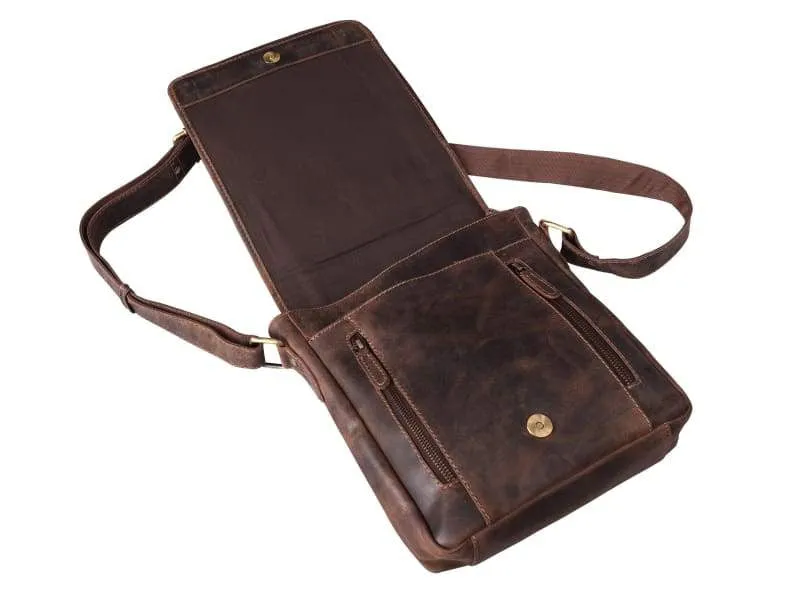 Vintage-Style Leather Purse for Women: Oiled Leather Bag for 10” Tablet – Zippered & Open Multi Pockets – Adjustable Shoulder Strap - Vintage Inspired Purse - Bayfield Bags