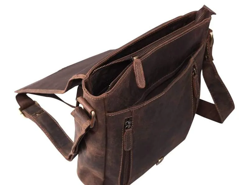 Vintage-Style Leather Purse for Women: Oiled Leather Bag for 10” Tablet – Zippered & Open Multi Pockets – Adjustable Shoulder Strap - Vintage Inspired Purse - Bayfield Bags