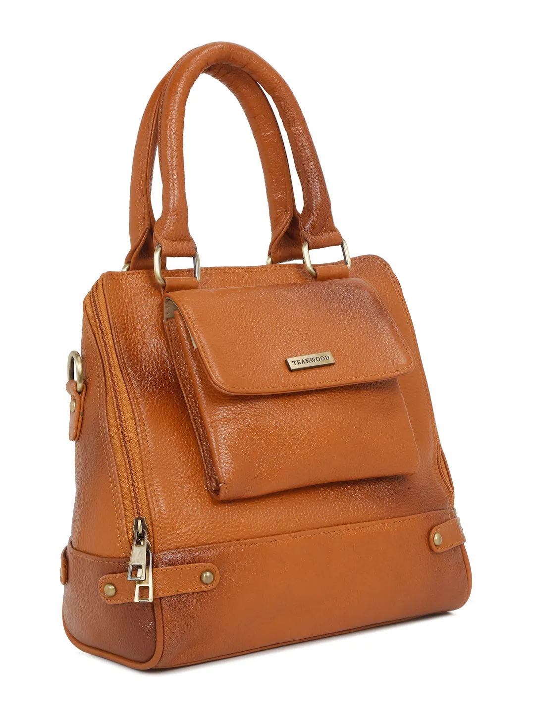 Women Leather Tan Structured Handheld Bag