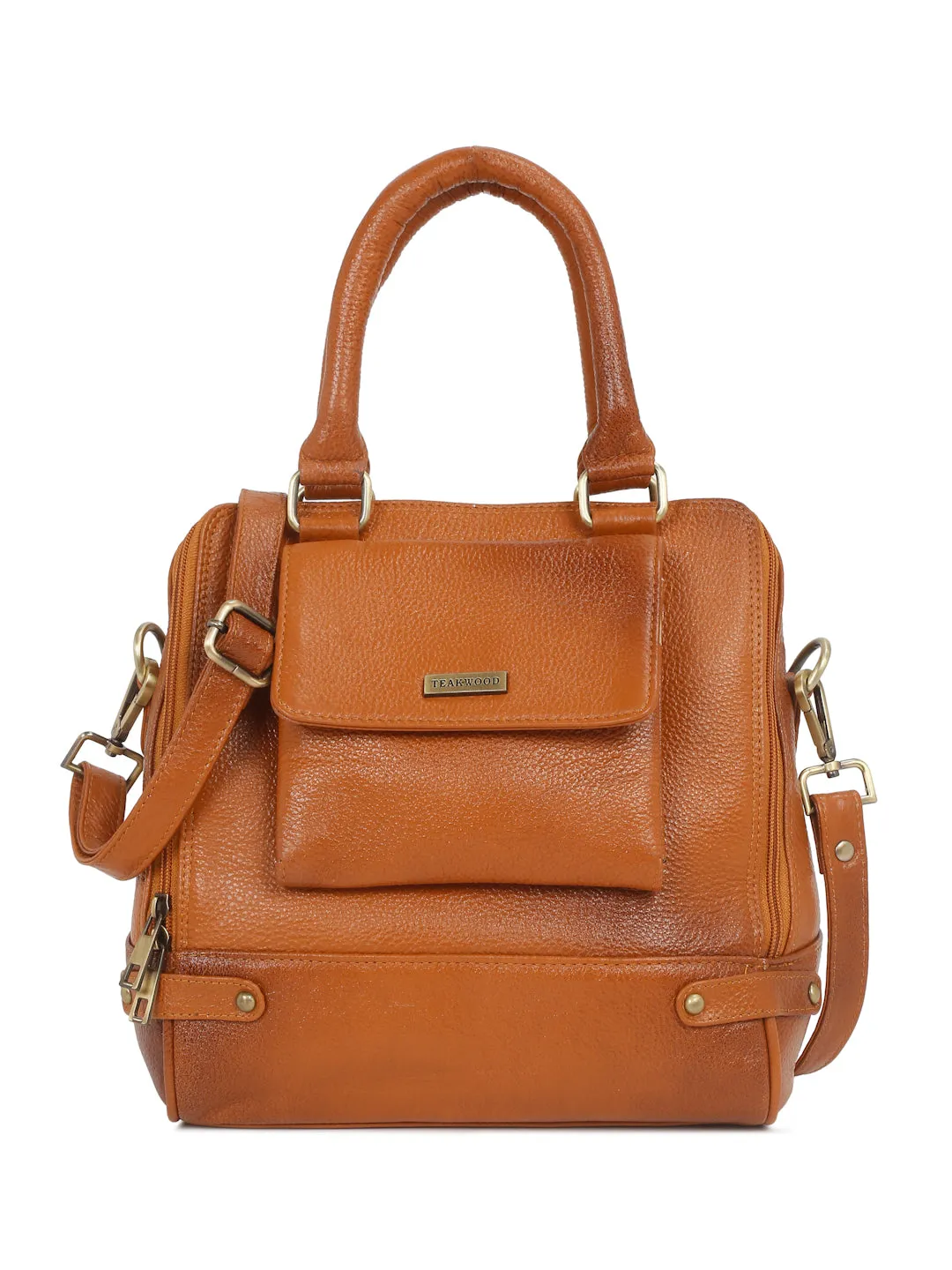 Women Leather Tan Structured Handheld Bag