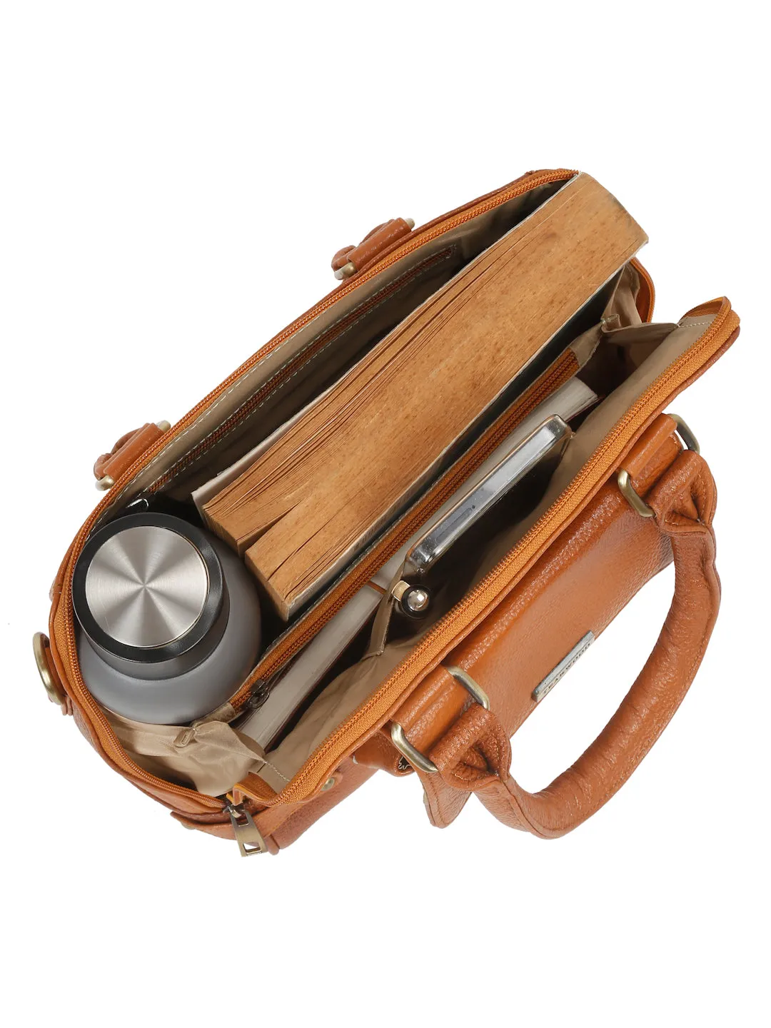 Women Leather Tan Structured Handheld Bag