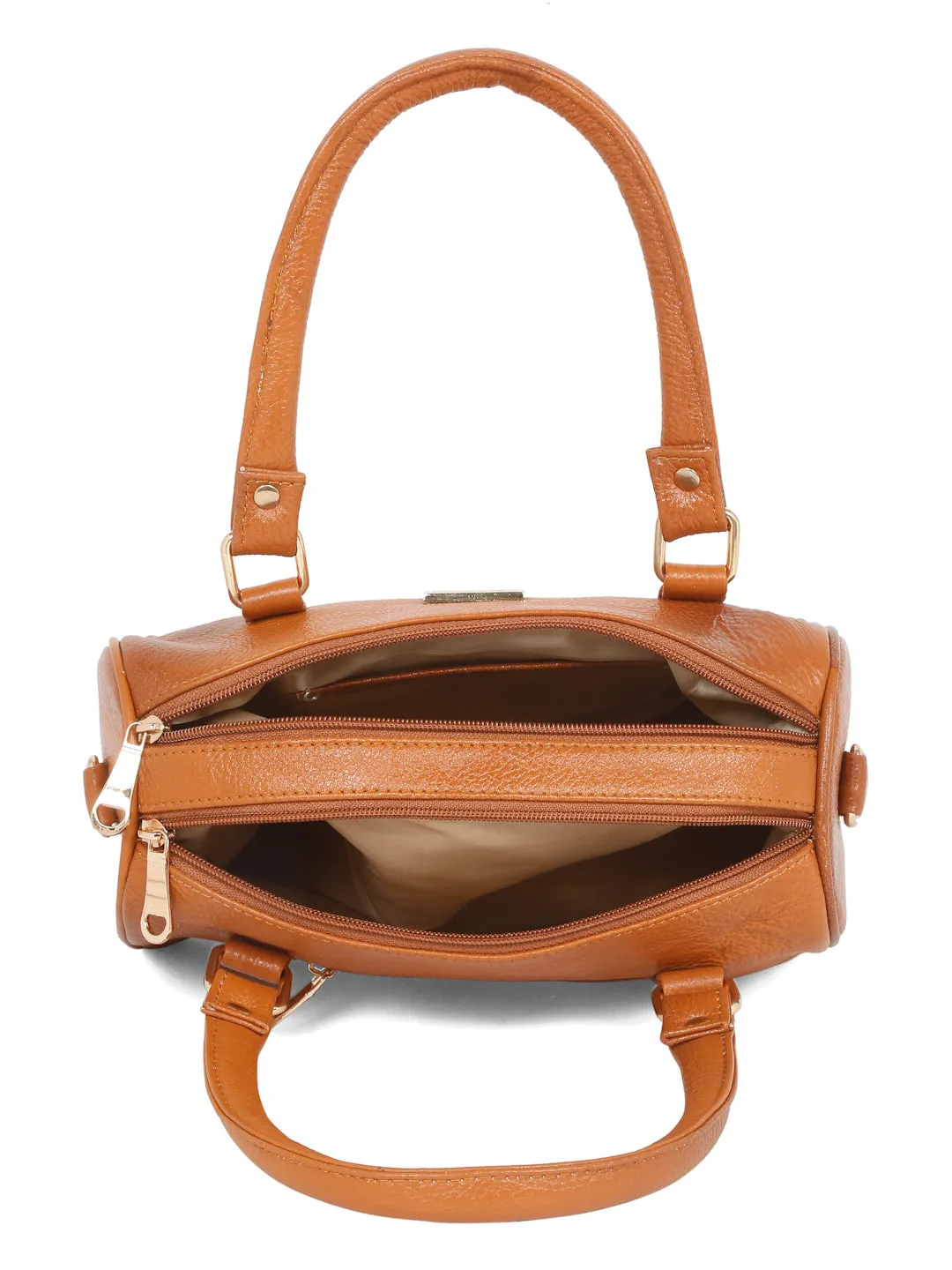 Women Tan Texture Leather Structured Bag